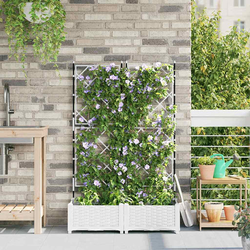 Ghiveci de grădină cu trellis 2 pcs Alb 80 x 40 x 125.5 cm PP - WALTI WALTI