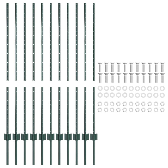 Stâlp de gard. 11 pcs Verde 120 cm Oțel - WALTI WALTI