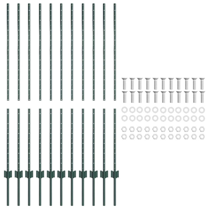 Stâlp de gard. 11 pcs Verde 140 cm Oțel - WALTI WALTI