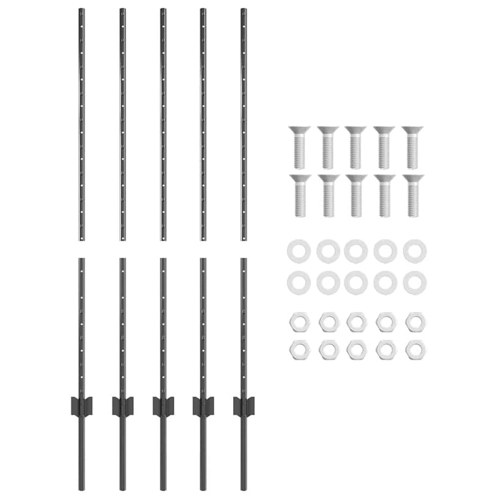 Stâlp de gard. 5 pcs Gri 120 cm Oțel - WALTI WALTI