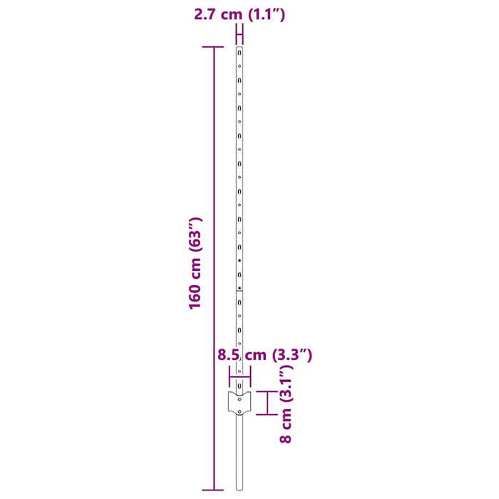 Stâlp de gard. 5 pcs Gri 120 cm Oțel - WALTI WALTI