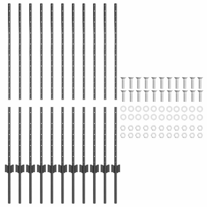 Stâlp de gard. 11 pcs Gri 120 cm Oțel - WALTI WALTI