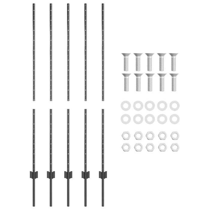 Stâlp de gard. 5 pcs Gri 140 cm Oțel - WALTI WALTI