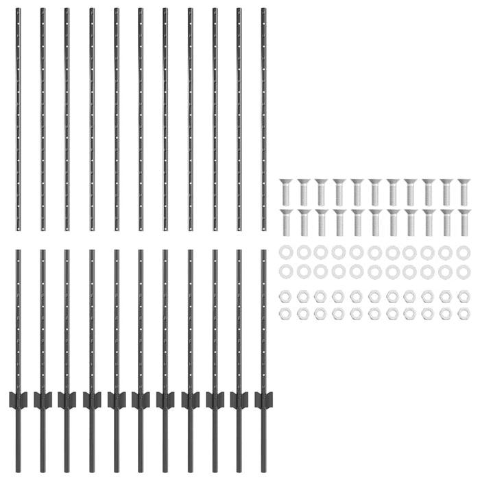 Stâlp de gard. 11 pcs Gri 140 cm Oțel - WALTI WALTI