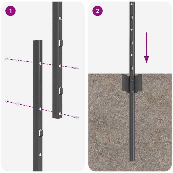 Stâlp de gard. 5 pcs Gri 160 cm Oțel - WALTI WALTI