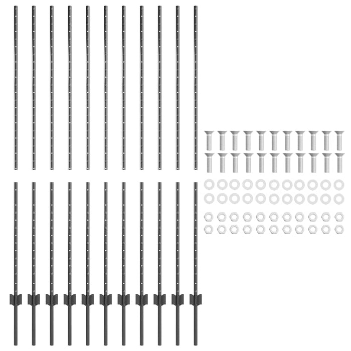 Stâlp de gard. 11 pcs Gri 160 cm Oțel - WALTI WALTI