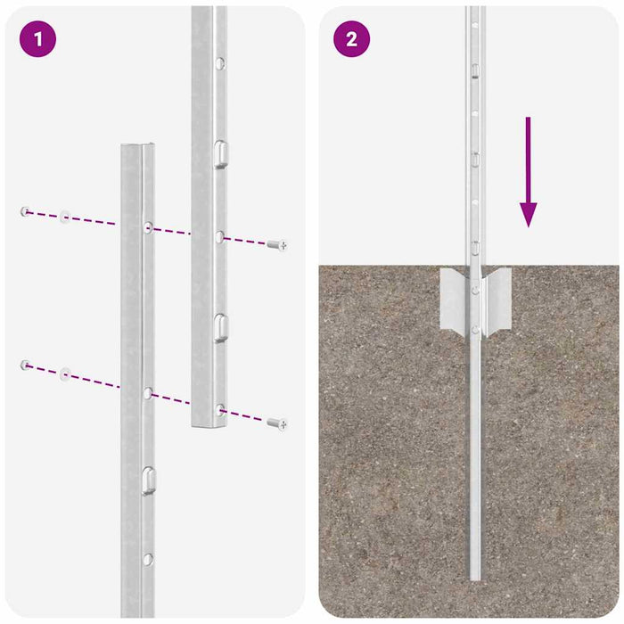Stâlp de gard. 11 pcs Argintiu 140 cm Oțel - WALTI WALTI