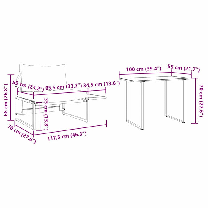 Set de masă pentru grădină 2 pcs Gri deschis Oțel - WALTI WALTI