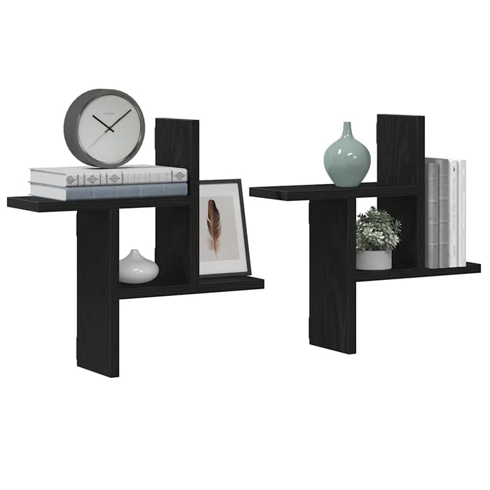 Rafturi de perete 2 buc. stejar negru 38x12x38 cm lemn prelucrat - WALTI WALTI