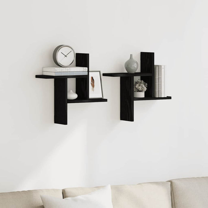 Rafturi de perete 2 buc. stejar negru 38x12x38 cm lemn prelucrat - WALTI WALTI