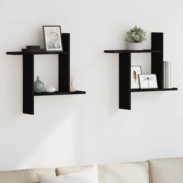 Rafturi de perete 2 buc. stejar negru 50x12x50 cm lemn prelucrat - WALTI WALTI