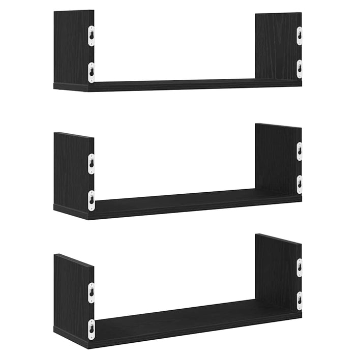 Rafturi de perete 3 buc., stejar negru, 58x18x18 cm, lemn prelucrat - WALTI WALTI