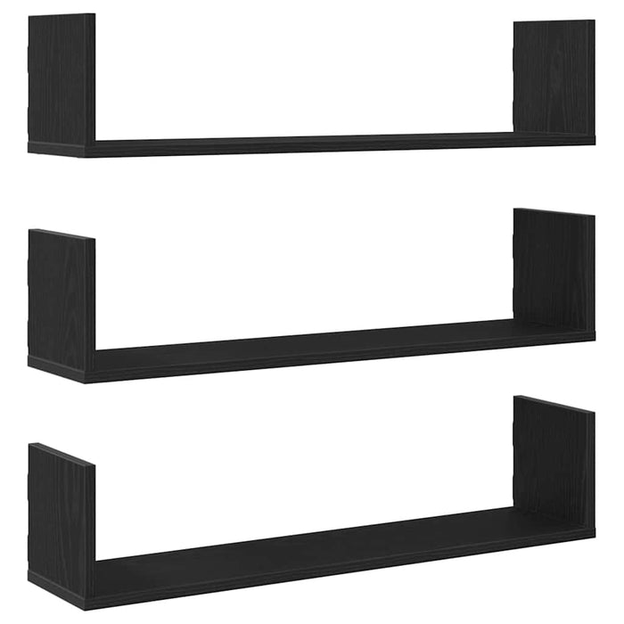Rafturi de perete 3 buc., stejar negru, 80x18x18 cm, lemn prelucrat - WALTI WALTI