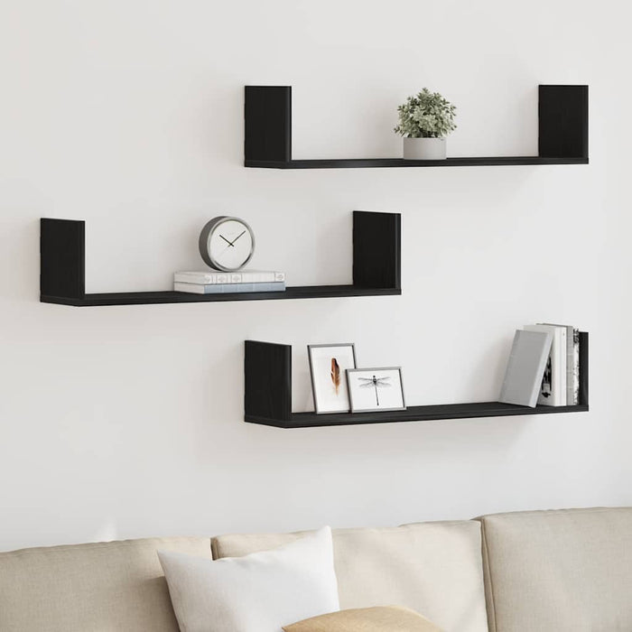 Rafturi de perete 3 buc., stejar negru, 80x18x18 cm, lemn prelucrat - WALTI WALTI