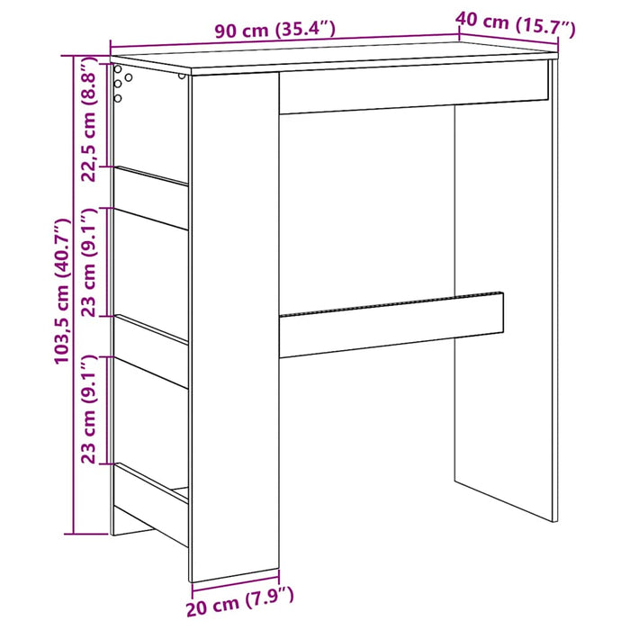 Masă de bar cu suporturi, stejar negru, 90x40x103,5 cm, lemn prelucrat - WALTI WALTI