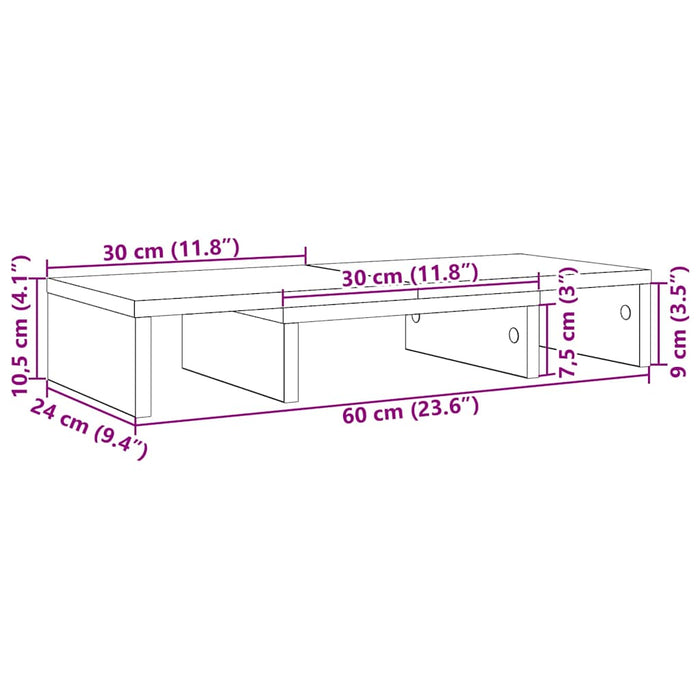 Suport monitor reglabil, stejar negru, 60x24x10,5 cm, lemn prelucrat WALTI