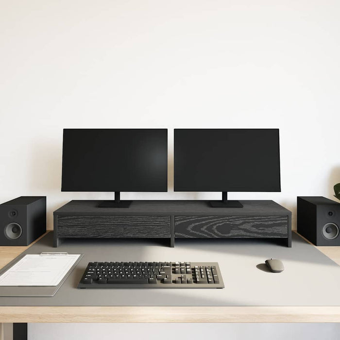 Suport monitor cu sertare, stejar negru, 100x27x15cm, lemn prelucrat WALTI