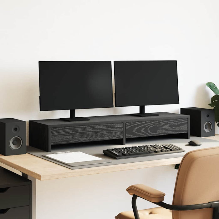 Suport monitor cu sertare, stejar negru, 100x27x15cm, lemn prelucrat WALTI