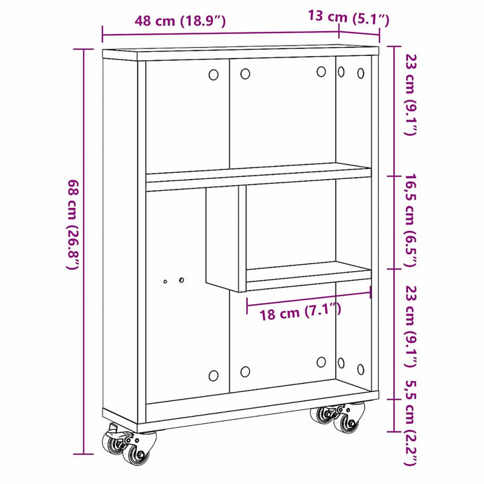 Troler Îngust Stejar negru 48 x 13 x 68 cm Lemn compozit - WALTI WALTI