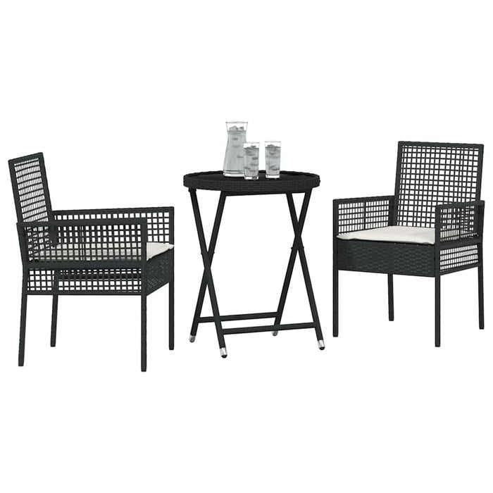 Set Bistro de Grădină 3 pcs Negru poliratan WALTI
