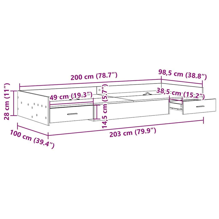 Cadru de pat cu depozitare Stejar Negru 100 x 200 cm Lemn compozit - WALTI WALTI