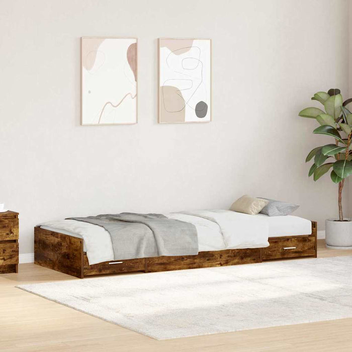 Cadru de pat cu depozitare Stejar fumuriu 100 x 200 cm Lemn compozit - WALTI WALTI
