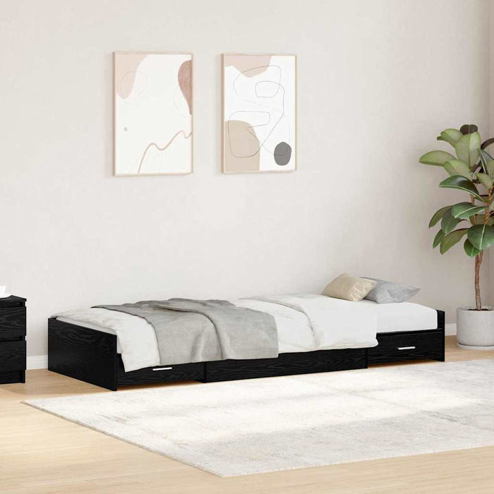 Cadru de pat cu depozitare Stejar Negru 90 x 200 cm Lemn compozit - WALTI WALTI