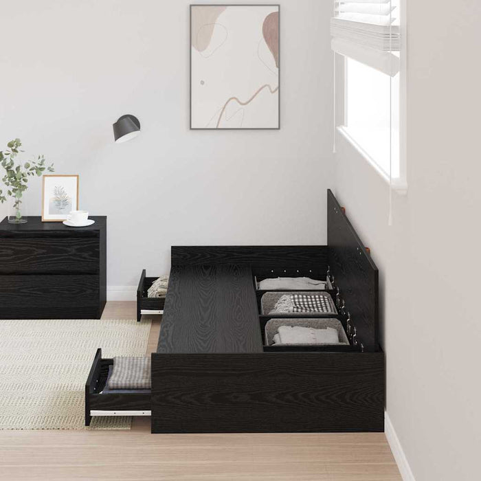 Cadru de pat cu depozitare Stejar Negru 90 x 200 cm Lemn compozit - WALTI WALTI