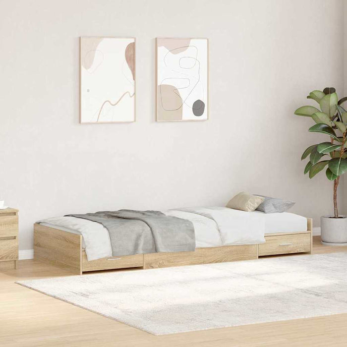 Cadru de pat cu depozitare Stejar Sonoma 90 x 200 cm Lemn compozit - WALTI WALTI