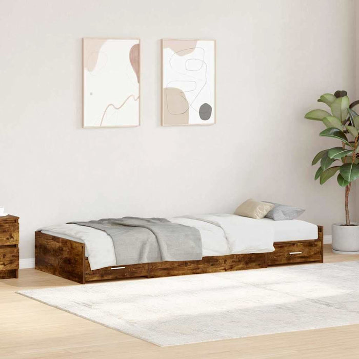 Cadru de pat cu depozitare Stejar fumuriu 80 x 200 cm Lemn compozit - WALTI WALTI