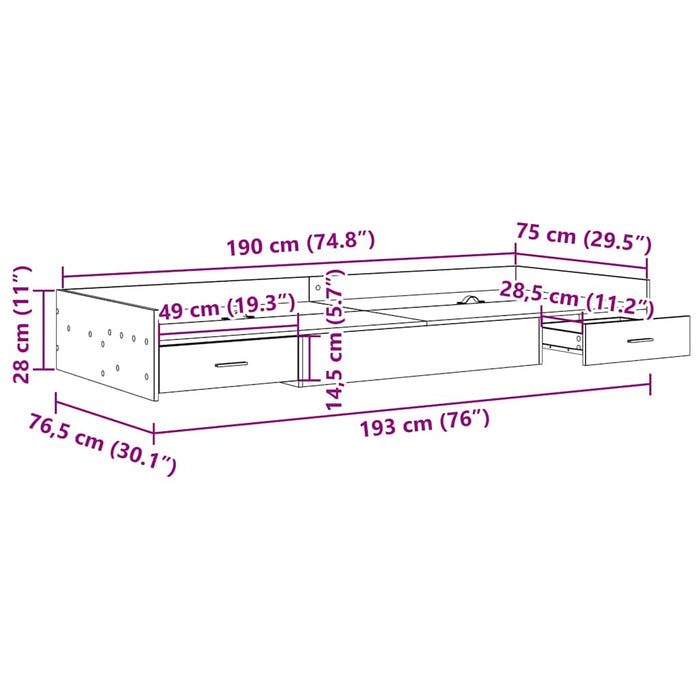Cadru de pat cu depozitare Lemn Vechi 75 x 190 cm Lemn compozit - WALTI WALTI