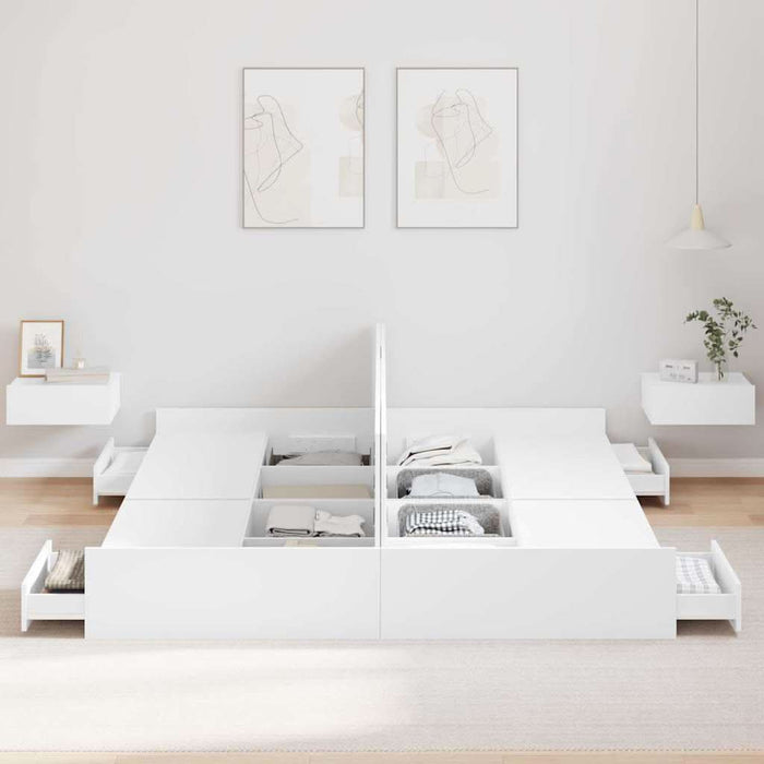 Cadru de pat cu depozitare Alb 200 x 200 cm Lemn compozit - WALTI WALTI