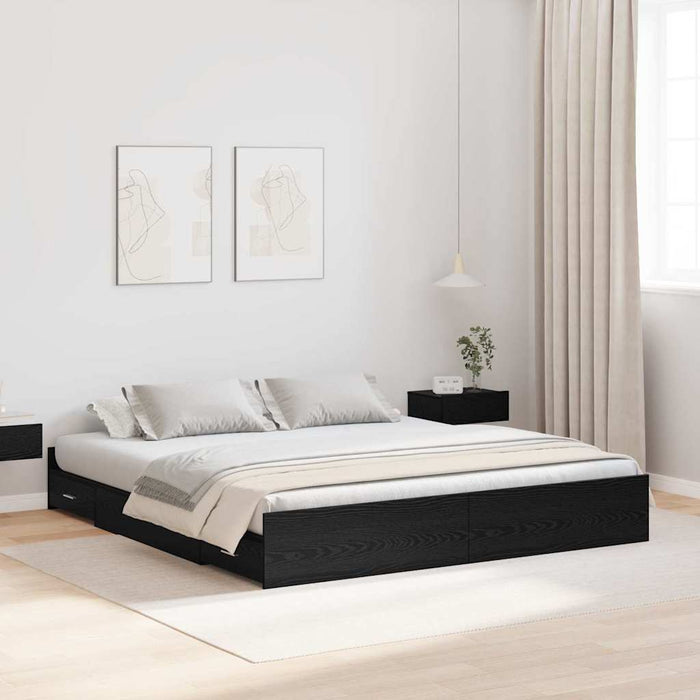 Cadru de pat cu depozitare cu sertar Stejar negru 200 x 200 cm - WALTI WALTI