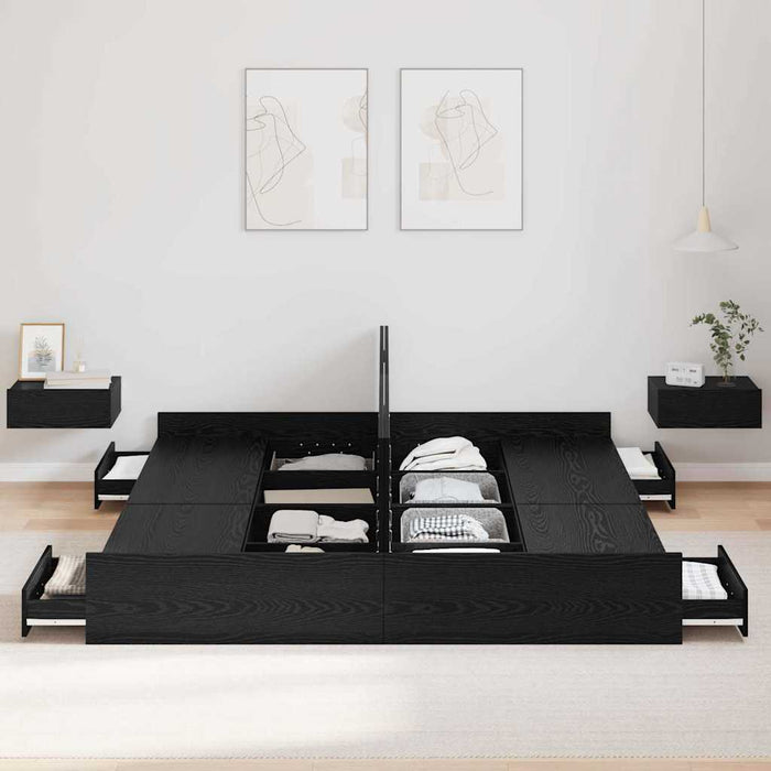 Cadru de pat cu depozitare cu sertar Stejar negru 200 x 200 cm - WALTI WALTI