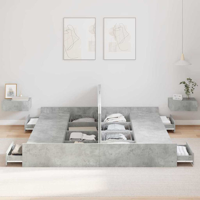 Cadru de pat cu depozitare Gri beton 200 x 200 cm Lemn compozit - WALTI WALTI