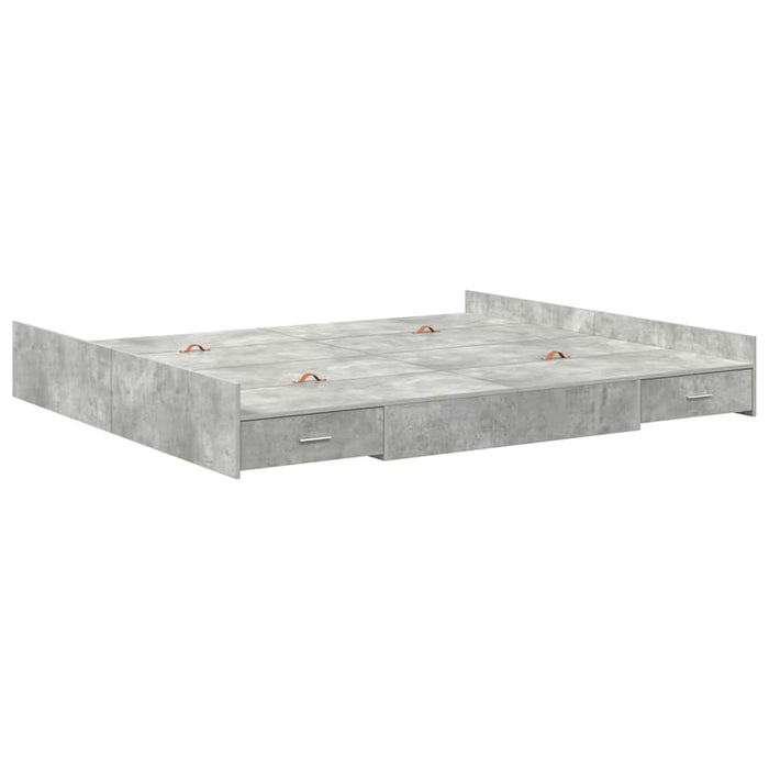 Cadru de pat cu depozitare Gri beton 200 x 200 cm Lemn compozit - WALTI WALTI