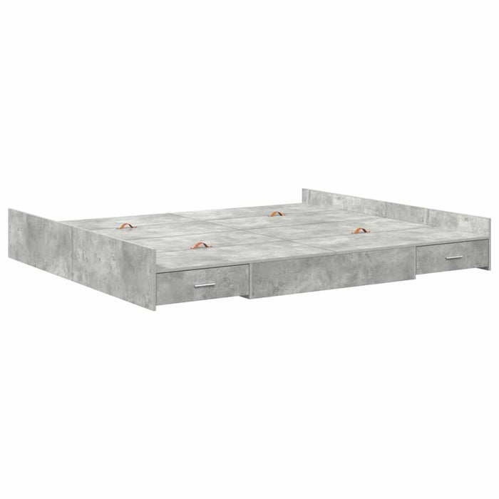 Cadru de pat cu depozitare Gri beton 200 x 200 cm Lemn compozit - WALTI WALTI