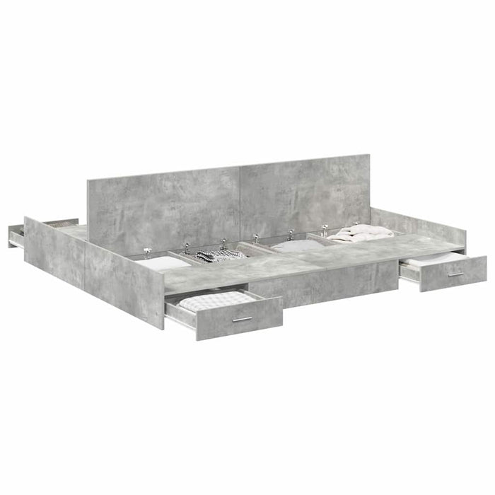 Cadru de pat cu depozitare Gri beton 200 x 200 cm Lemn compozit - WALTI WALTI