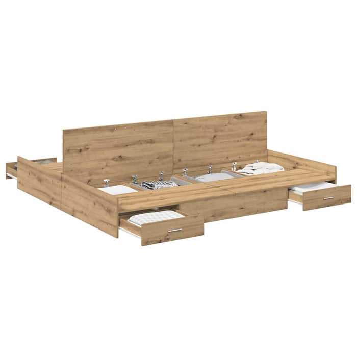 Cadru de pat cu depozitare stejar artizanal 200 x 200 cm - WALTI WALTI
