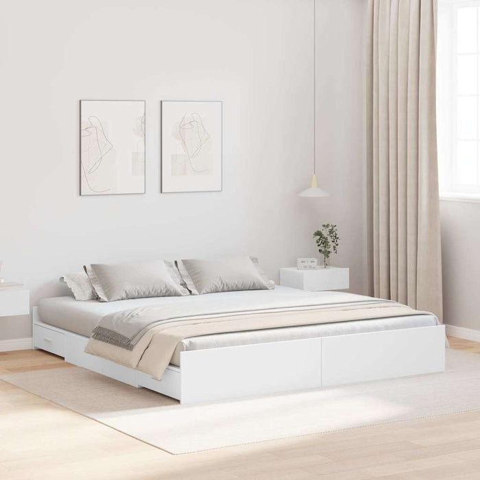 Cadru de pat cu depozitare Alb 180 x 200 cm Lemn compozit - WALTI WALTI