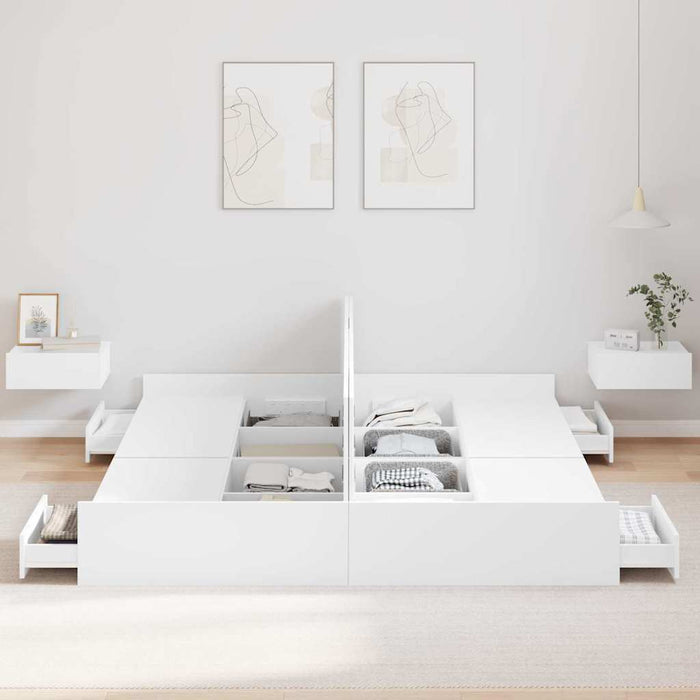 Cadru de pat cu depozitare Alb 180 x 200 cm Lemn compozit - WALTI WALTI