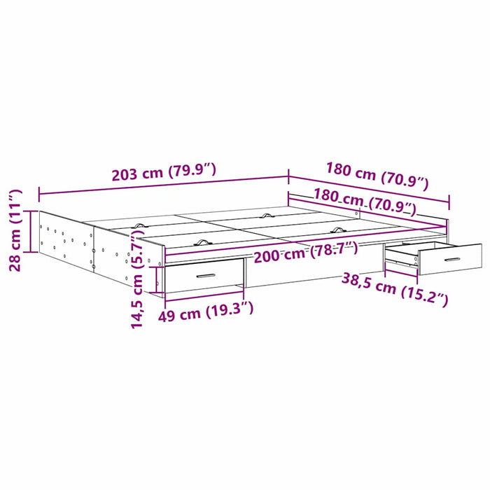 Cadru de pat cu depozitare cu sertar Stejar sonoma 180 x 200 cm - WALTI WALTI