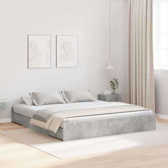 Cadru de pat cu depozitare Gri beton 180 x 200 cm Lemn compozit - WALTI WALTI