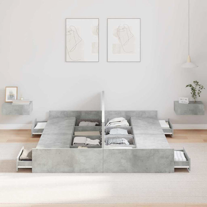 Cadru de pat cu depozitare Gri beton 160 x 200 cm Lemn compozit - WALTI WALTI