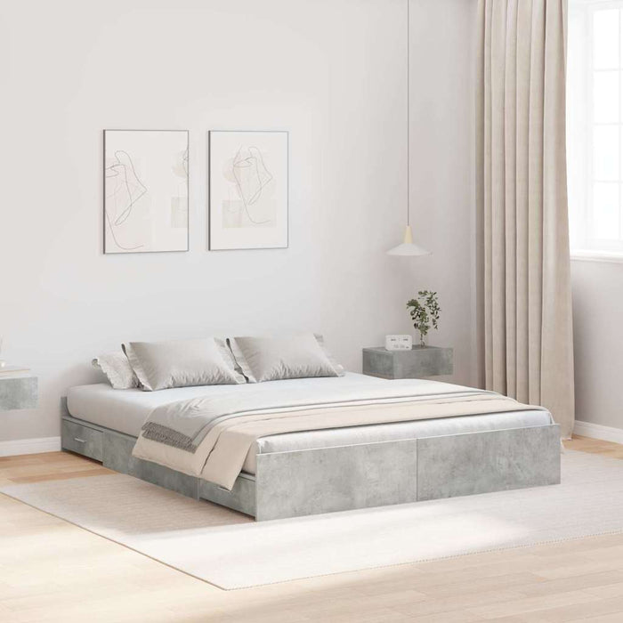 Cadru de pat cu depozitare Gri beton 150 x 200 cm Lemn compozit - WALTI WALTI