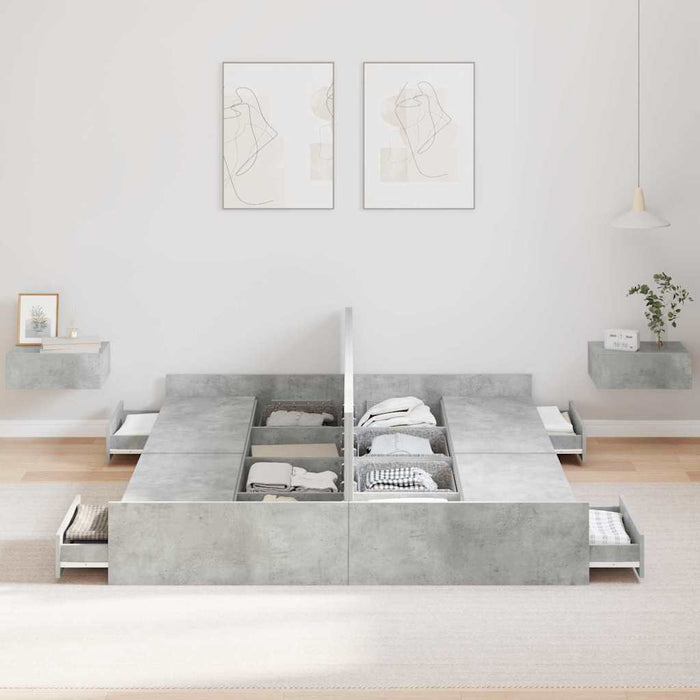 Cadru de pat cu depozitare Gri beton 150 x 200 cm Lemn compozit - WALTI WALTI