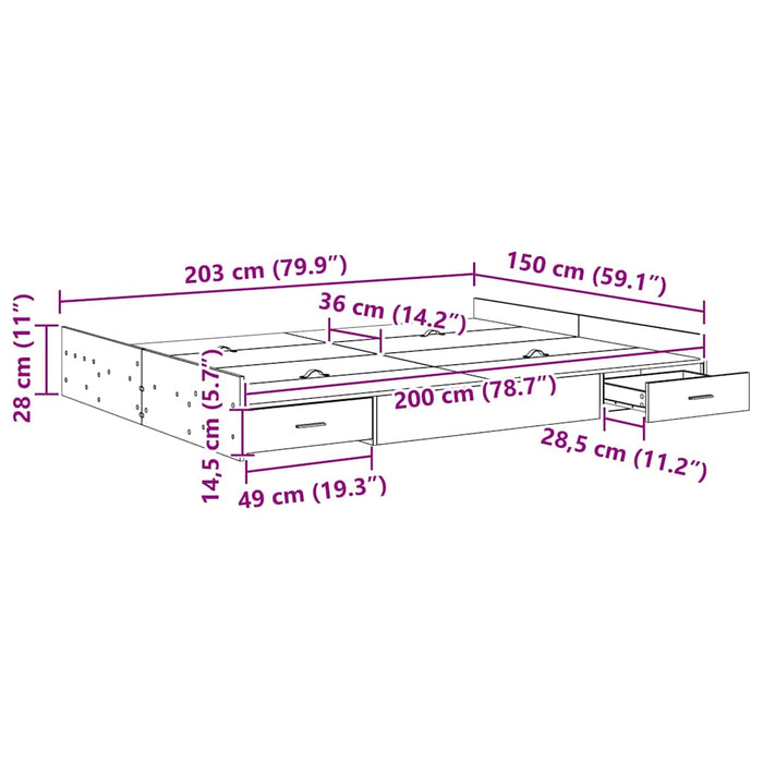 Cadru de pat cu depozitare Gri beton 150 x 200 cm Lemn compozit - WALTI WALTI