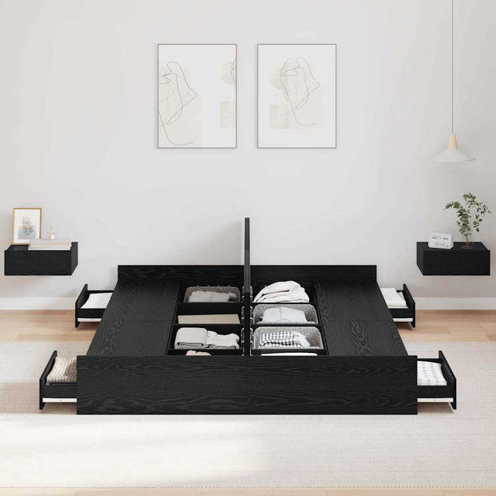 Cadru de pat cu depozitare cu sertar Stejar negru 140 x 200 cm - WALTI WALTI