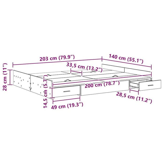 Cadru de pat cu depozitare cu sertar Stejar sonoma 140 x 200 cm - WALTI WALTI