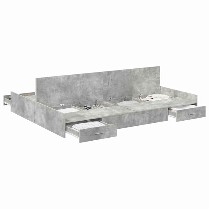 Cadru de pat cu depozitare Gri beton 140 x 200 cm Lemn compozit - WALTI WALTI